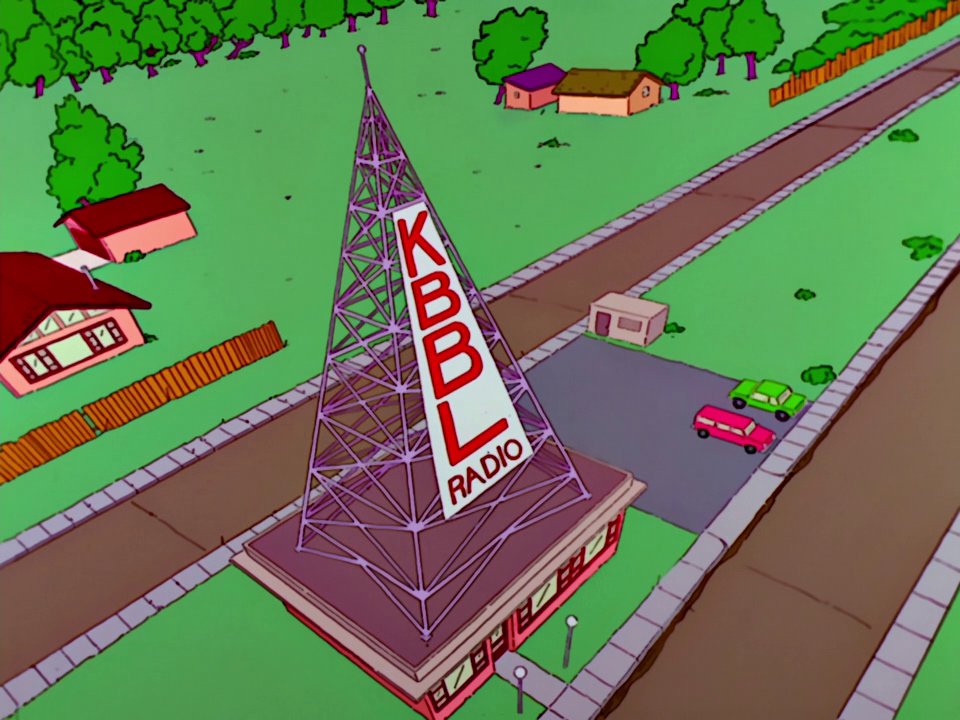 Screenshot aus einer Simpsonsfolge: Der Radiosender KBBL.